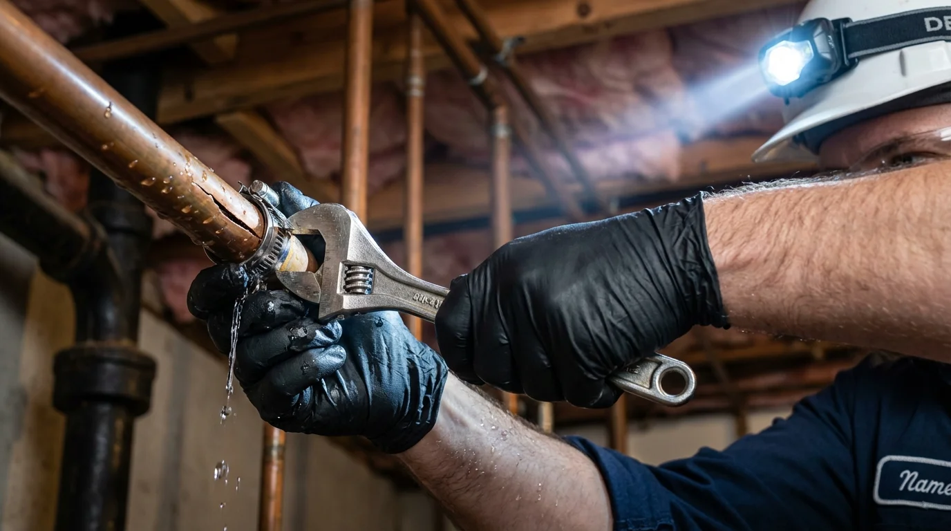 Emergency pipe clamp repair being performed by a Johns Plumbing LLC plumber in Kekaha